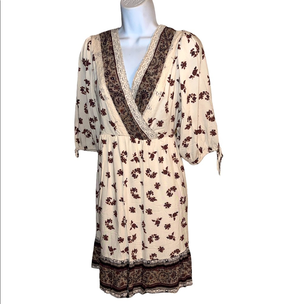 Maurices Cream and Brown Floral Long Sleeve Dress